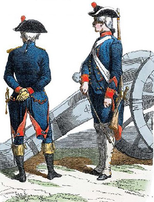 Офицер (слева) и канонир французской артиллерии (1780-е гг.)