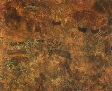 Наскальная живопись эпохи неолита с изображением стада быков. Тассиль. Алжир.